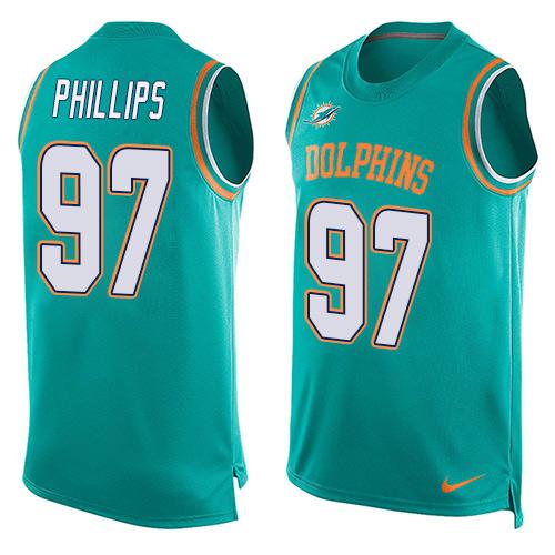  Dolphins #97 Jordan Phillips Aqua Green Team Color Men's Stitched NFL Limited Tank Top Jersey